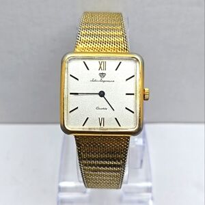Rare Vintage Mens Jules Jurgensen 4154 Watch 29mm Gold Tone Square New Battery